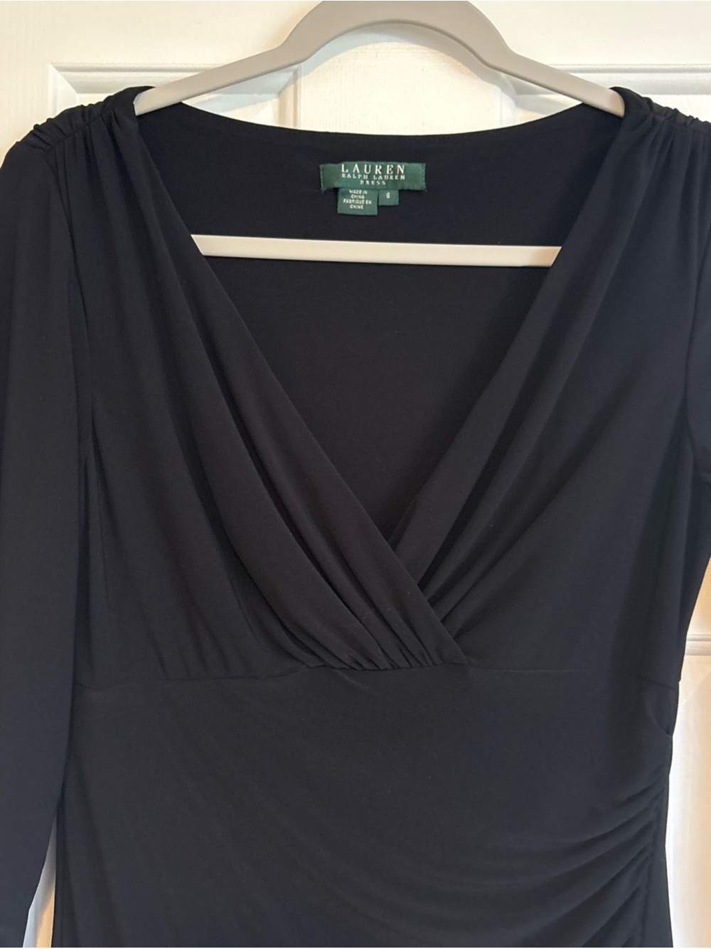 Lauren Ralph Lauren Ruched Black Long-Sleeve Wrap-Style Dress Sz 6